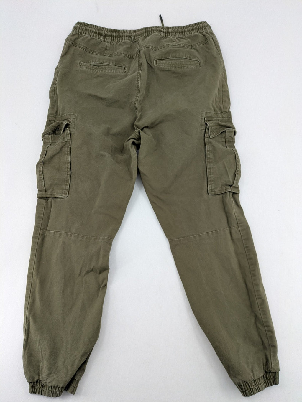 Denim & Co. khaki cargo jogger pants with elastic waistband and multiple pockets.