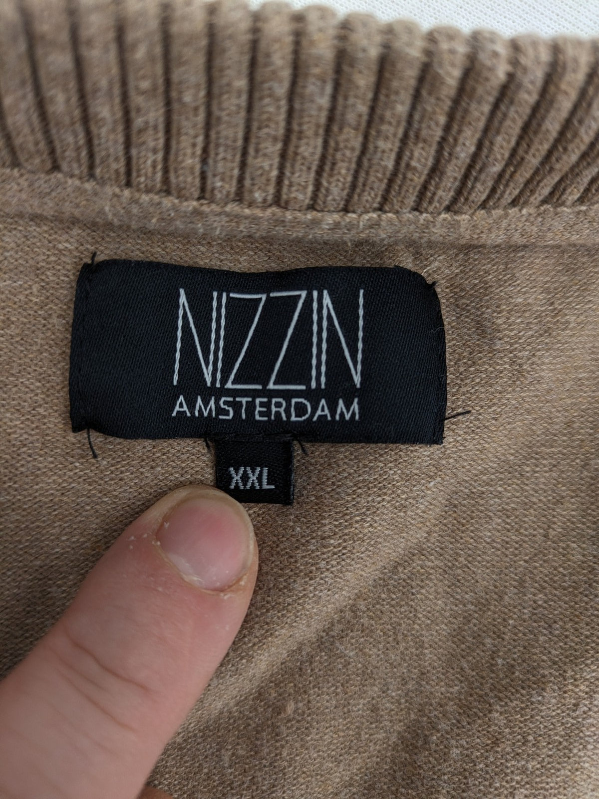 Nizzin Amsterdam knit jumper beige V-neck with button placket and soft cotton blend.