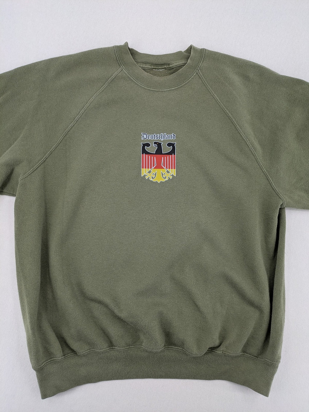 Vintage Deutschland turtle neck jumper khaki with eagle crest and raglan sleeves.