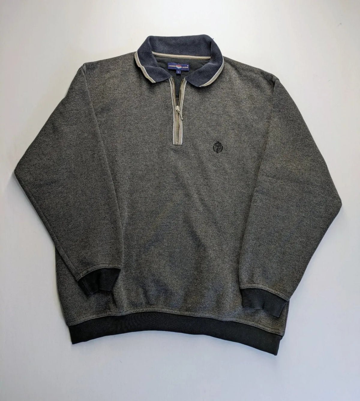 Today's Man turtle neck jumper multi grey melange with 1/4 zip and embroidered logo.