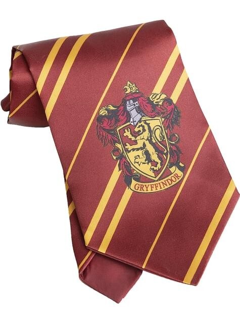 Harry Potter necktie gold with red stripes and Gryffindor house crest design.