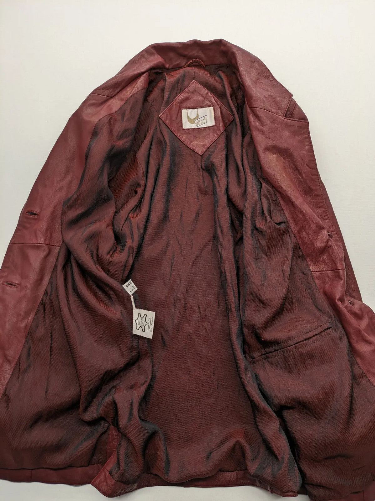 Ultsch burgundy leather jacket vintage soft lamb nappa with braided pocket details