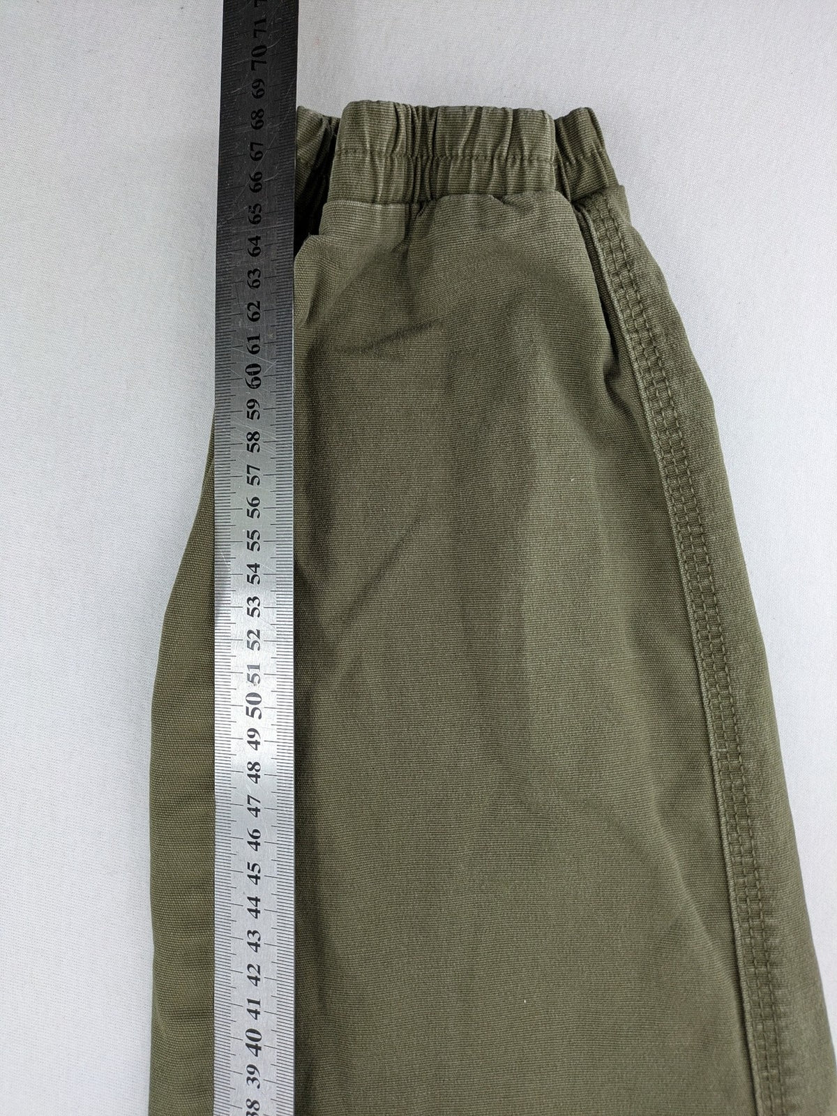 Denim & Co. khaki cargo jogger pants with elastic waistband and multiple pockets.