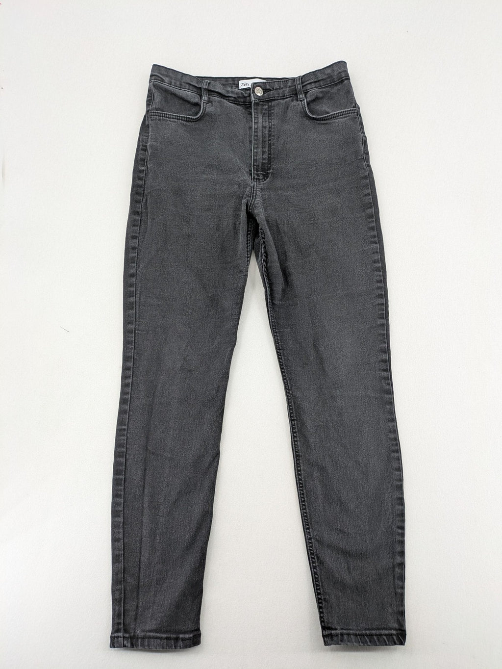 Zara high waist mom jeans faded black classic 5-pocket design stretch denim