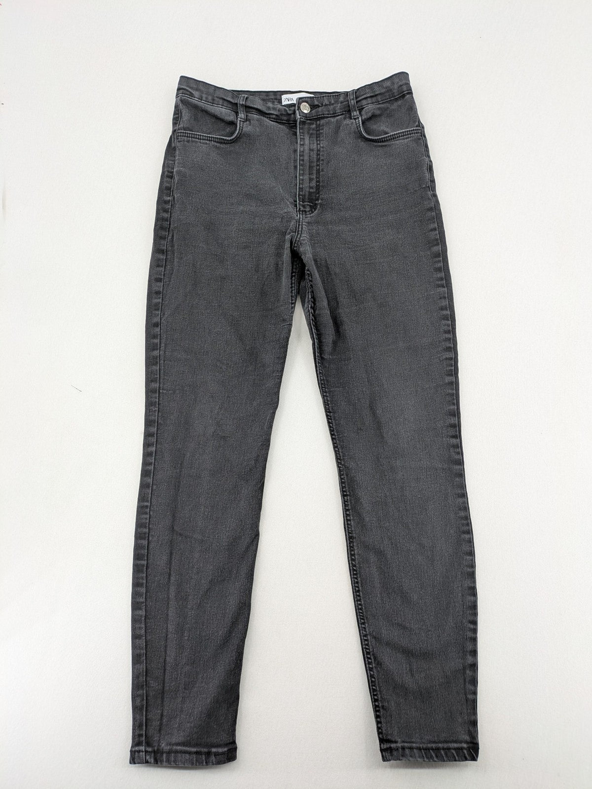 Zara high waist mom jeans faded black classic 5-pocket design stretch denim