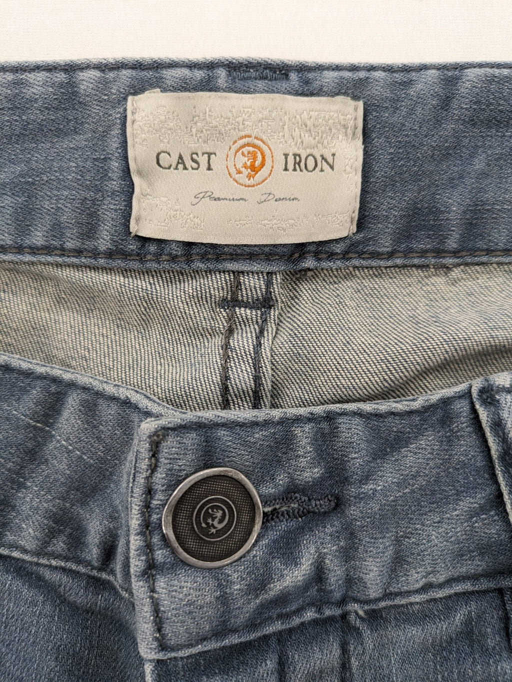 CAST IRON blue straight jeans Riser Slim Fit with classic button fly and casual wash.