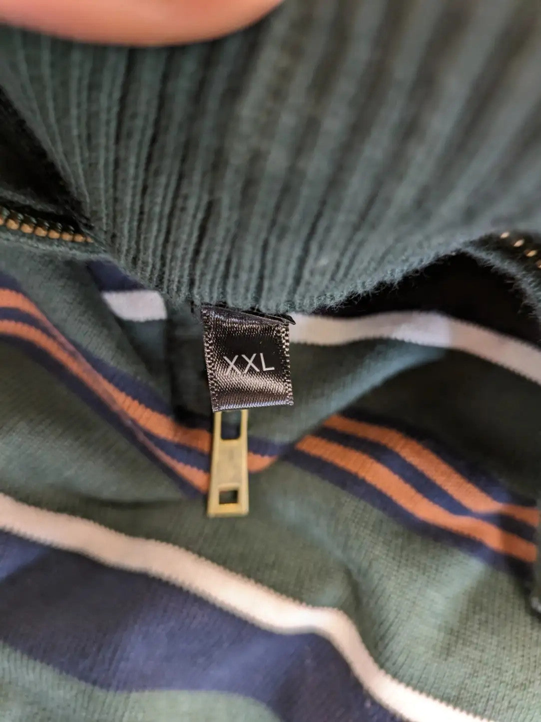 Aiopeson orange turtle neck jumper with striped pattern in navy and white, cotton blend.