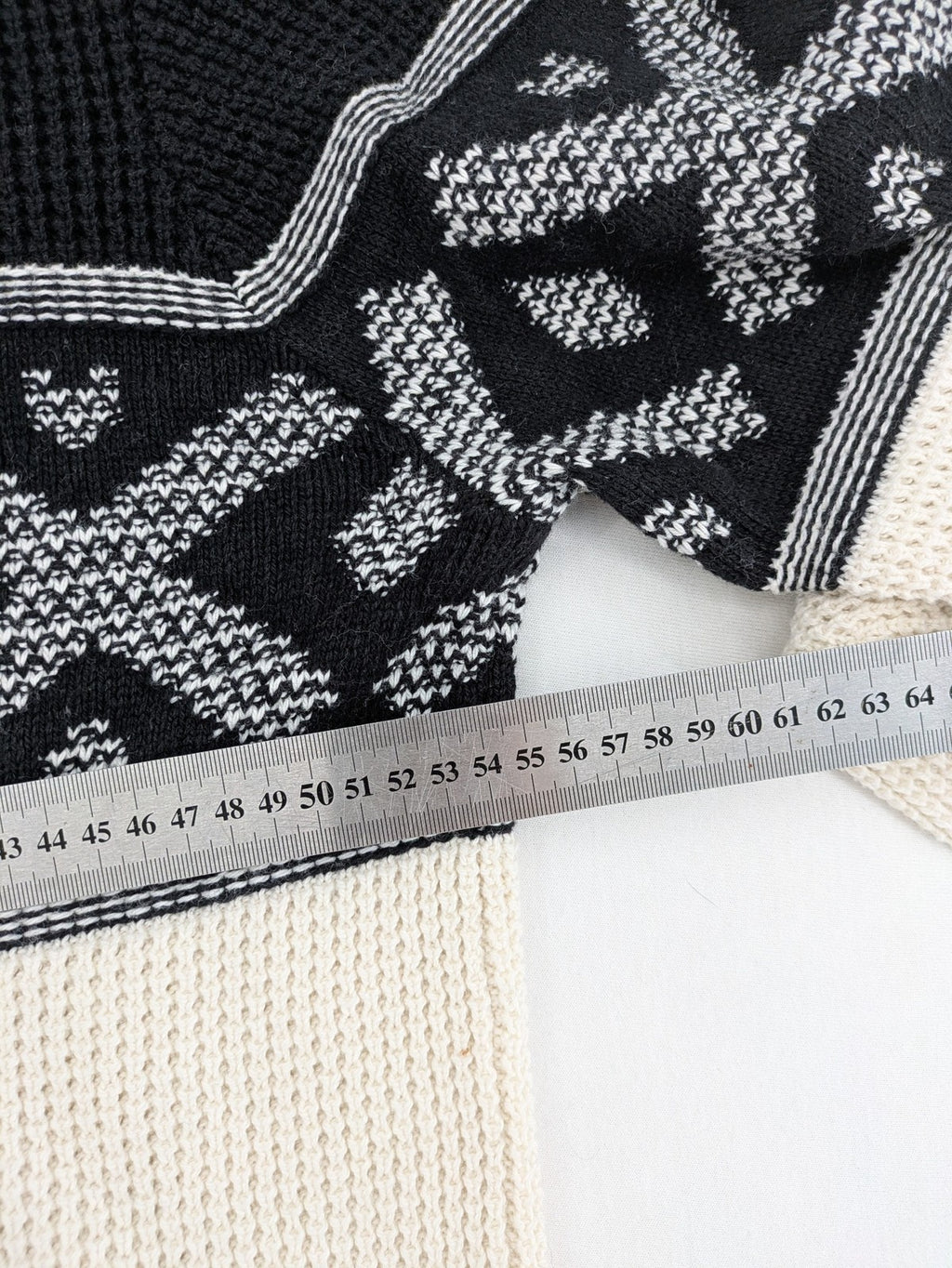 C&A turtle neck jumper black cream with Nordic pattern and waffle knit texture.
