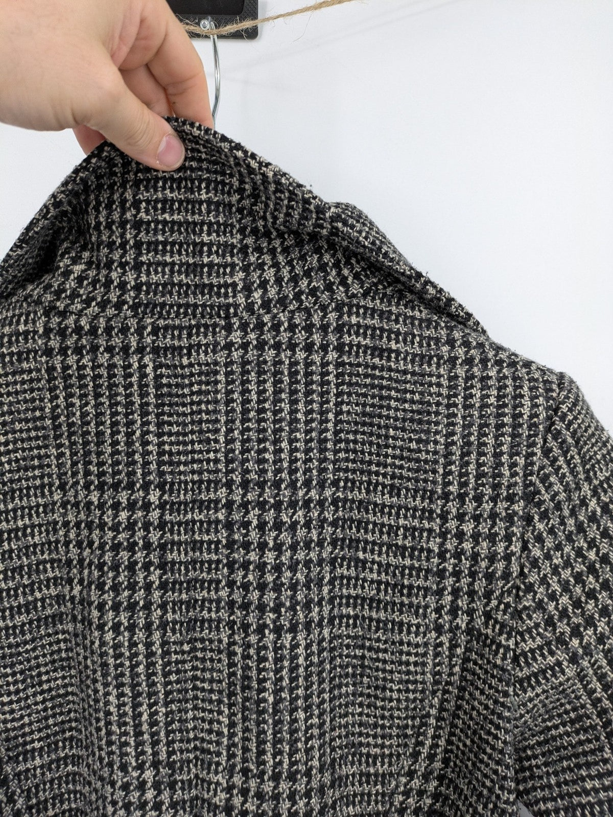 Xanaka beige trench coat houndstooth pattern wool blend with matching belt.
