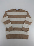 Bershka cream turtle neck jumper with brown and white striped pattern in ribbed knit.
