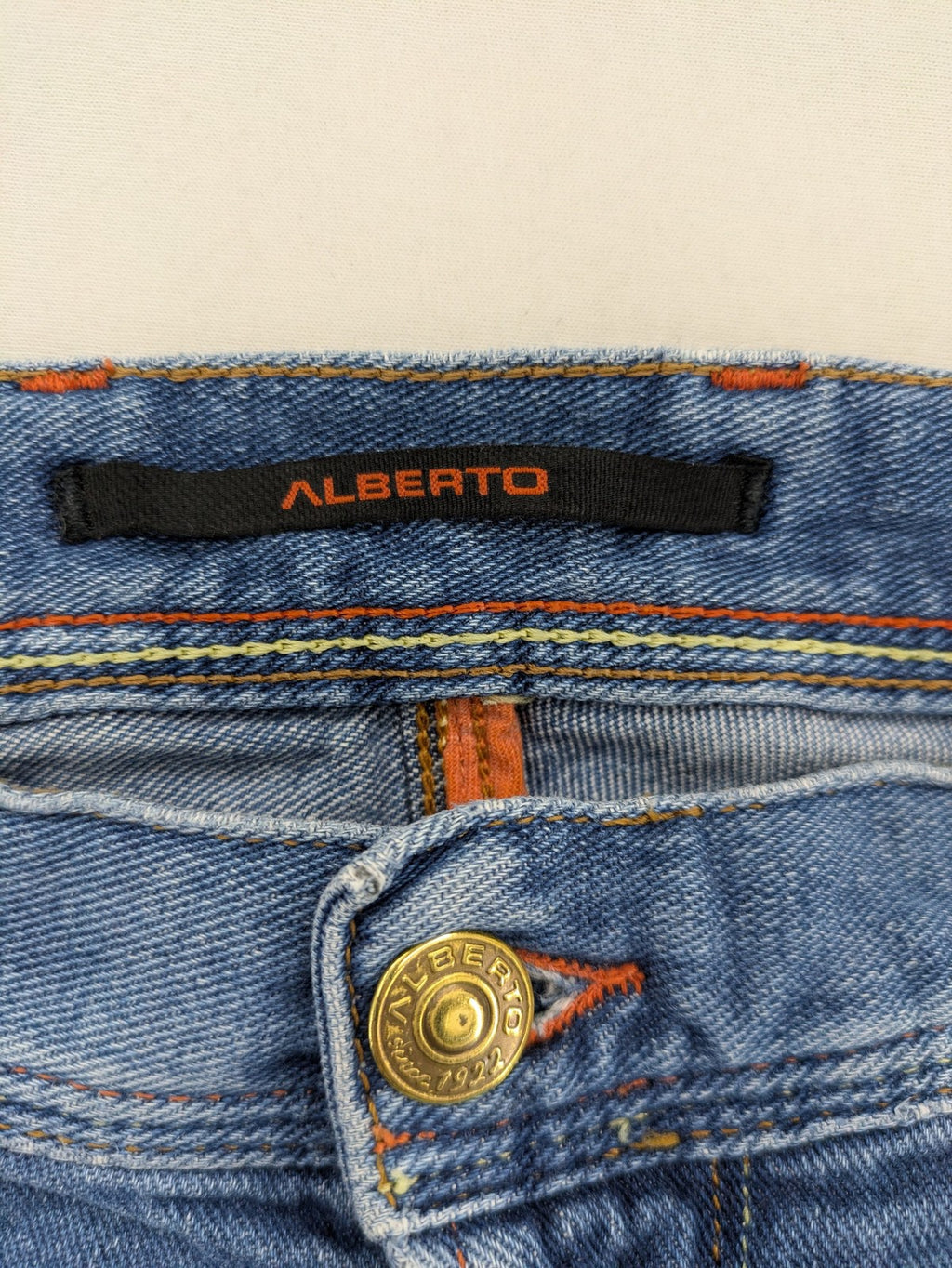 ALBERTO straight jeans blue cotton stretch denim classic 5-pocket style with contrast stitching