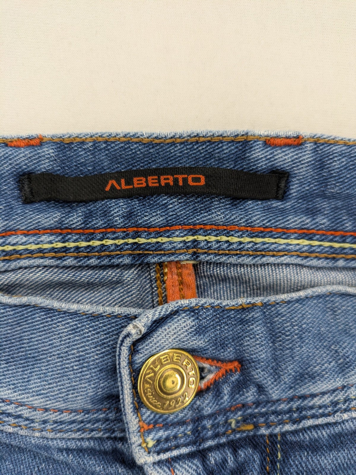 ALBERTO straight jeans blue cotton stretch denim classic 5-pocket style with contrast stitching