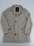 ReSET beige coat with contrasting dark blue lining and classic design details.