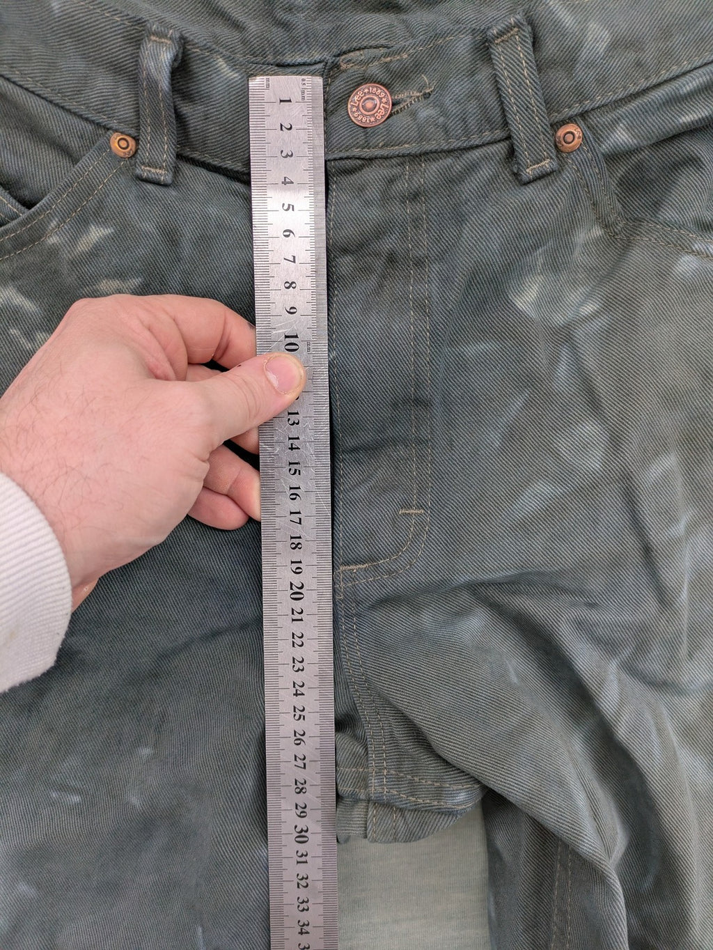 Lee straight jeans grey and white custom tie-dye acid wash with classic 5-pocket style.