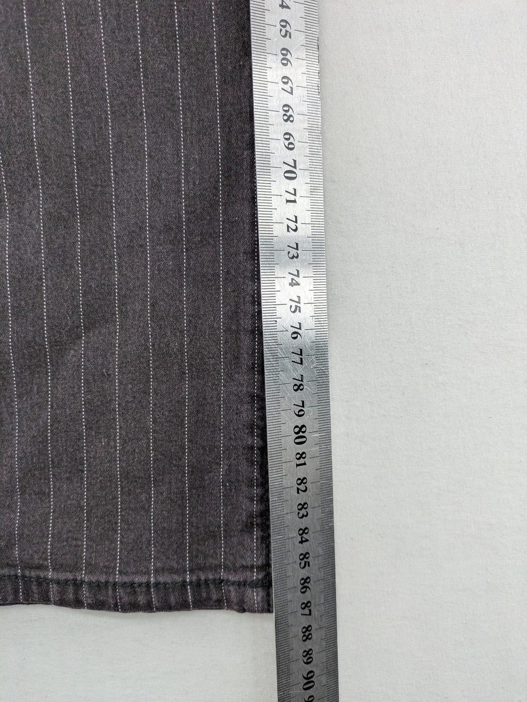 Arizona grey straight jeans with white pinstripe pattern, cotton blend material.