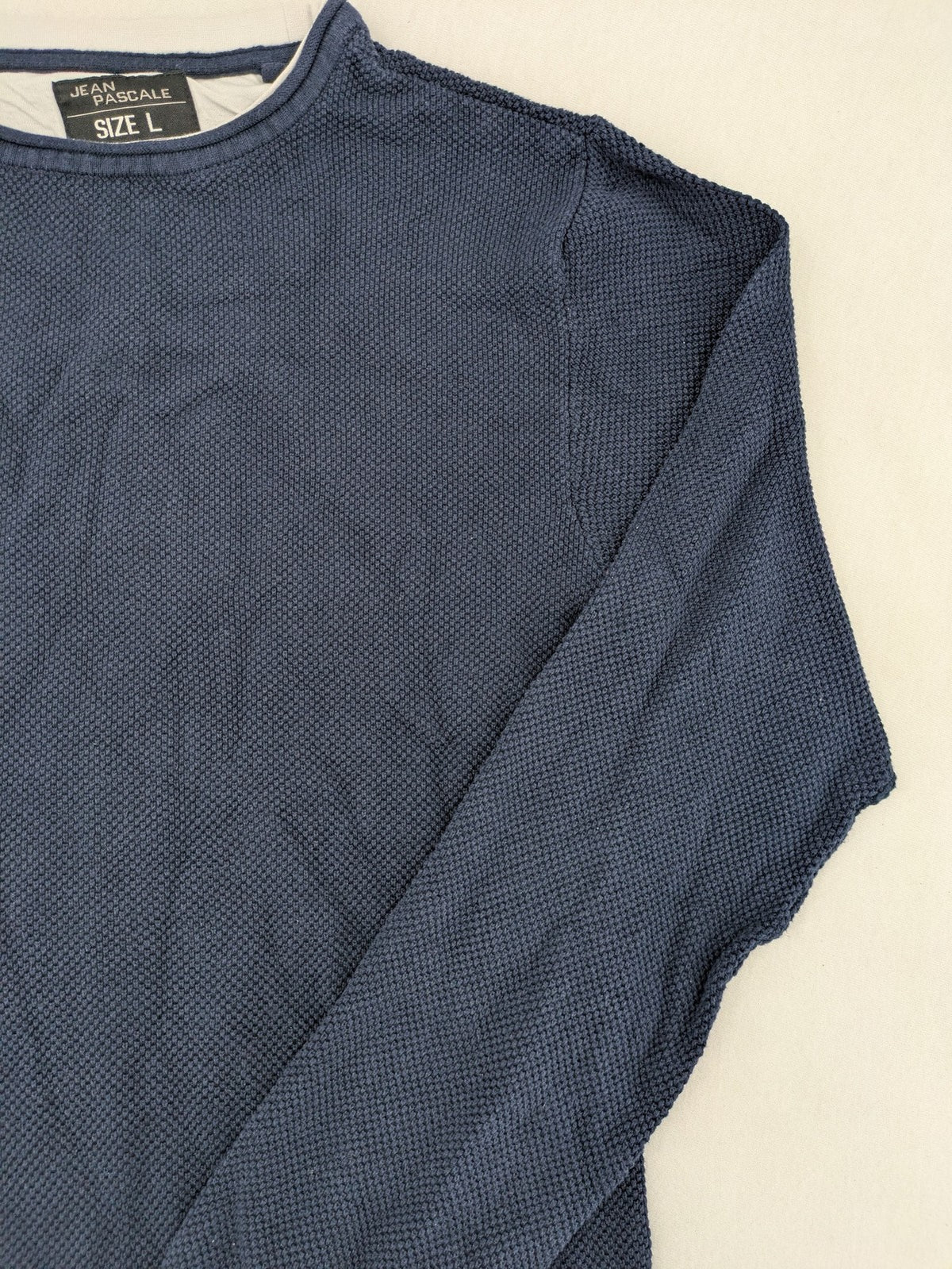 Jean Pascale navy turtle neck jumper with textured knit and round neckline.
