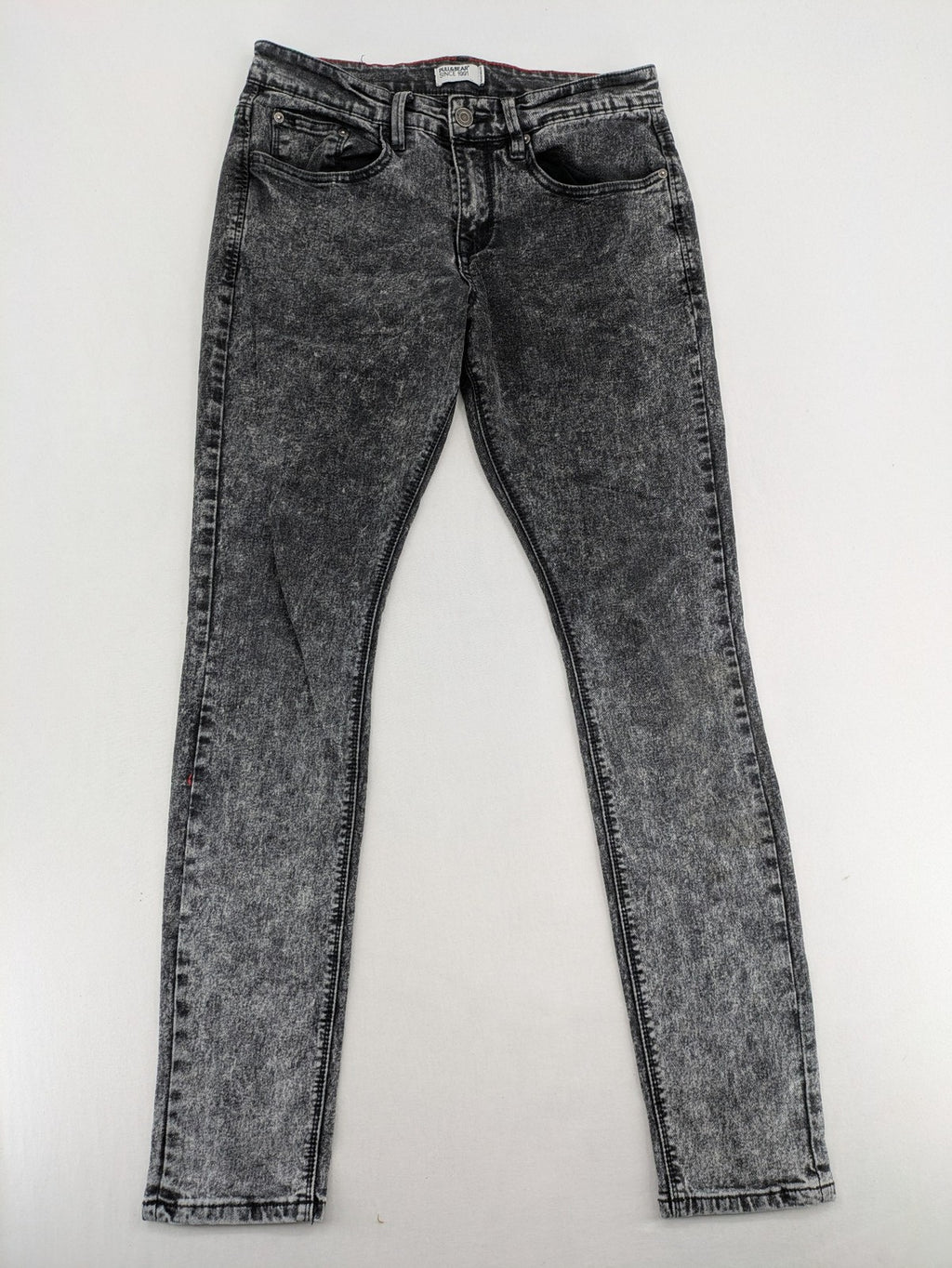 Pull&Bear black acid wash straight jeans slim fit with faded denim texture.