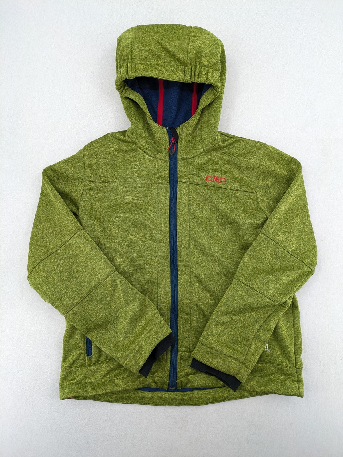 CMP outdoor coat blue and green with fleece lining, zip closure, and hood.