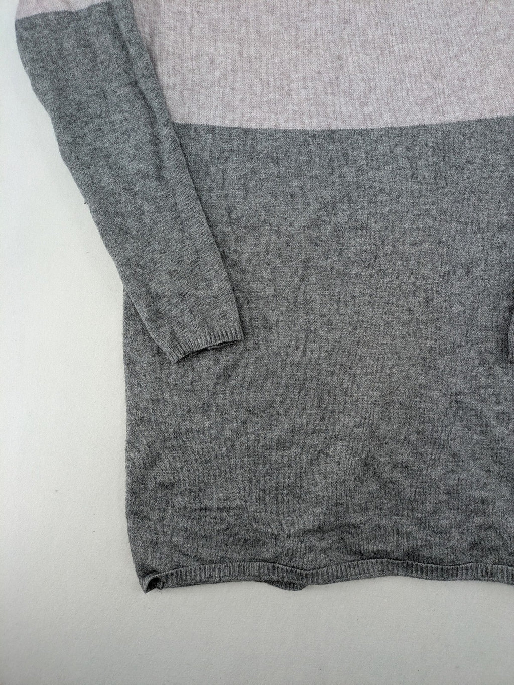 Only turtle neck jumper grey and orange colorblock design with long sleeves and round neckline.