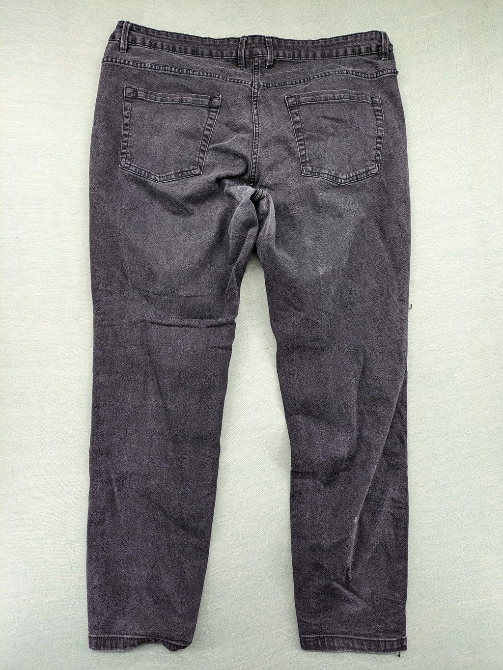 ROCK YOUR CURVES black tapered jeans with grey velvet side stripes and faded wash.