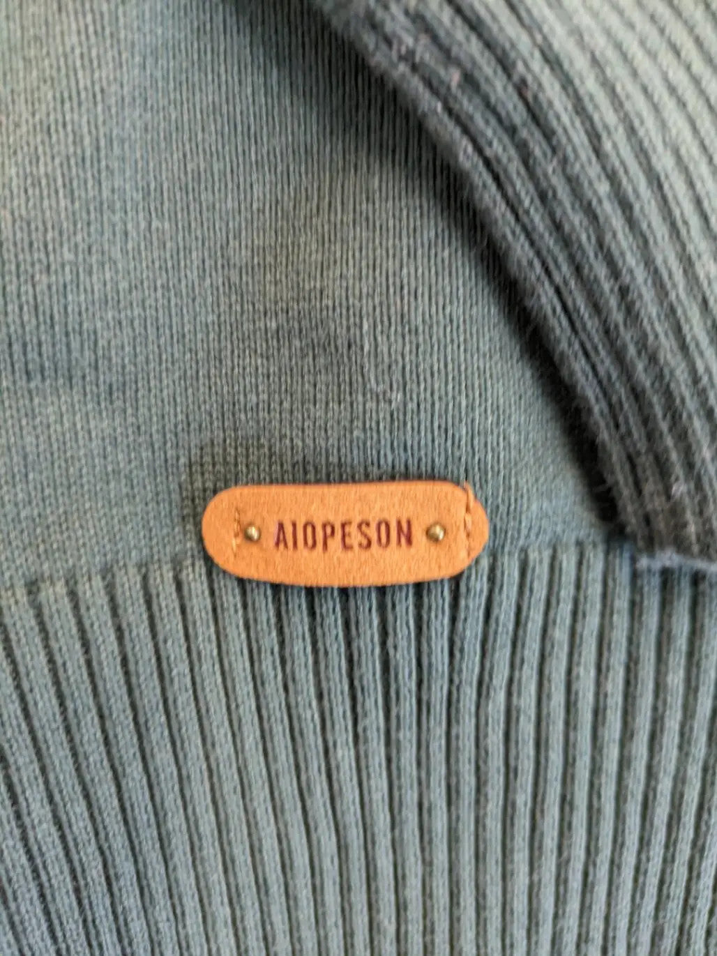 Aiopeson orange turtle neck jumper with striped pattern in navy and white, cotton blend.