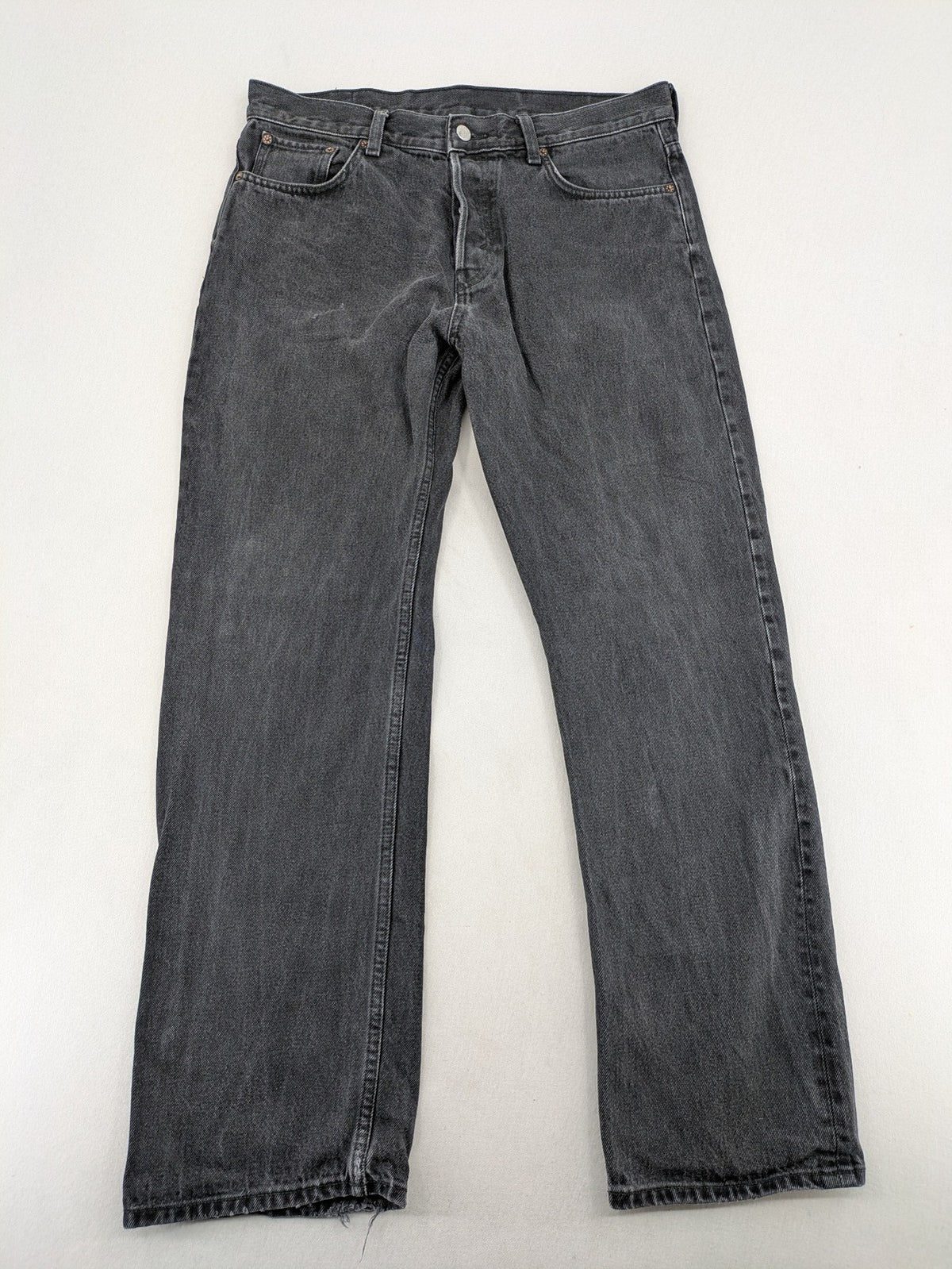 Weekday grey straight jeans washed denim with button fly and classic fit.