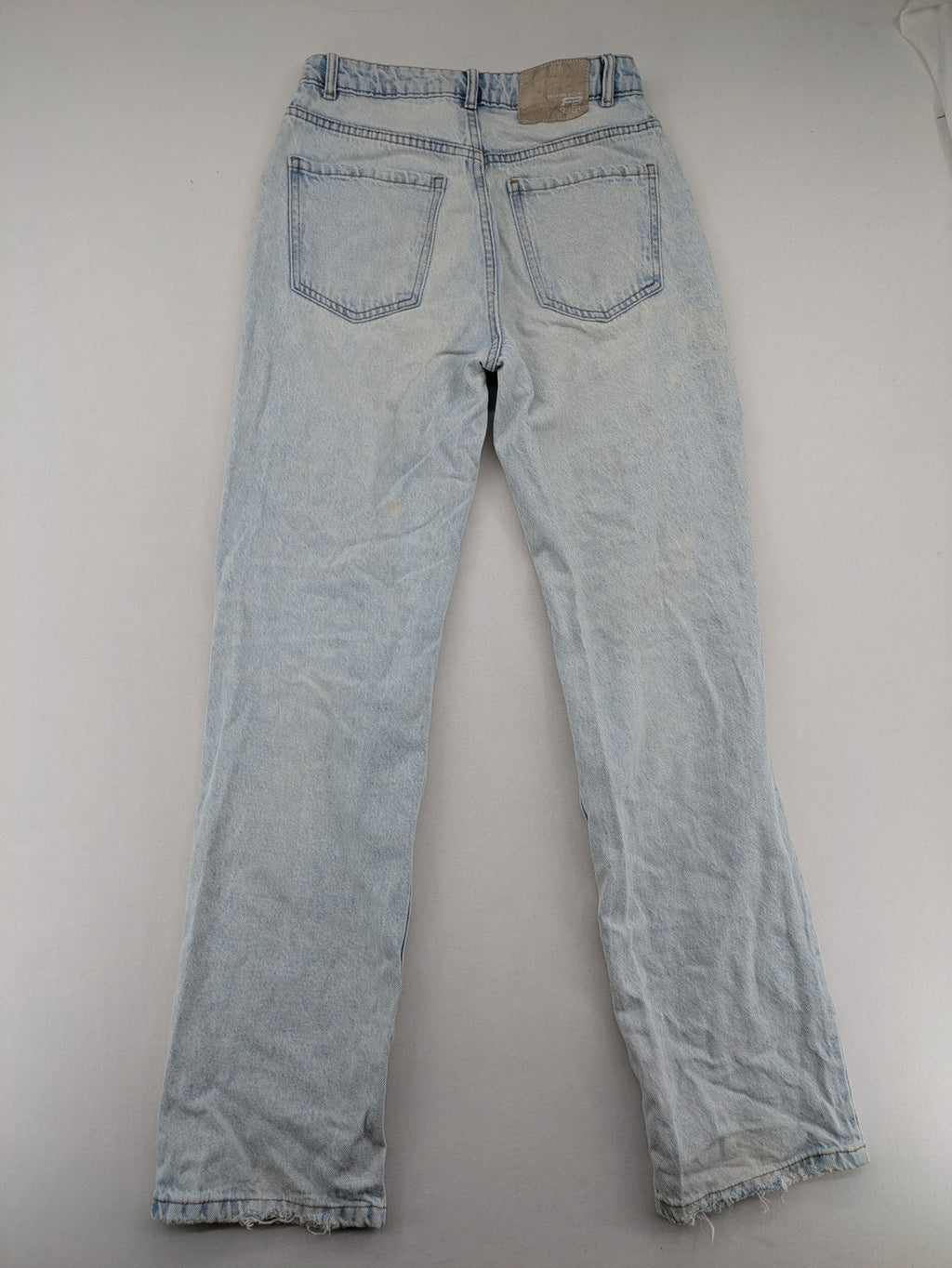 FB Sister blue mom jeans high waist distressed denim with knee rips and classic fit.