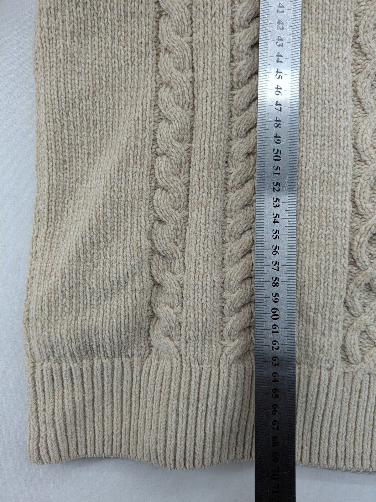 Scotch & Soda beige turtle neck jumper with intricate cable knit pattern.