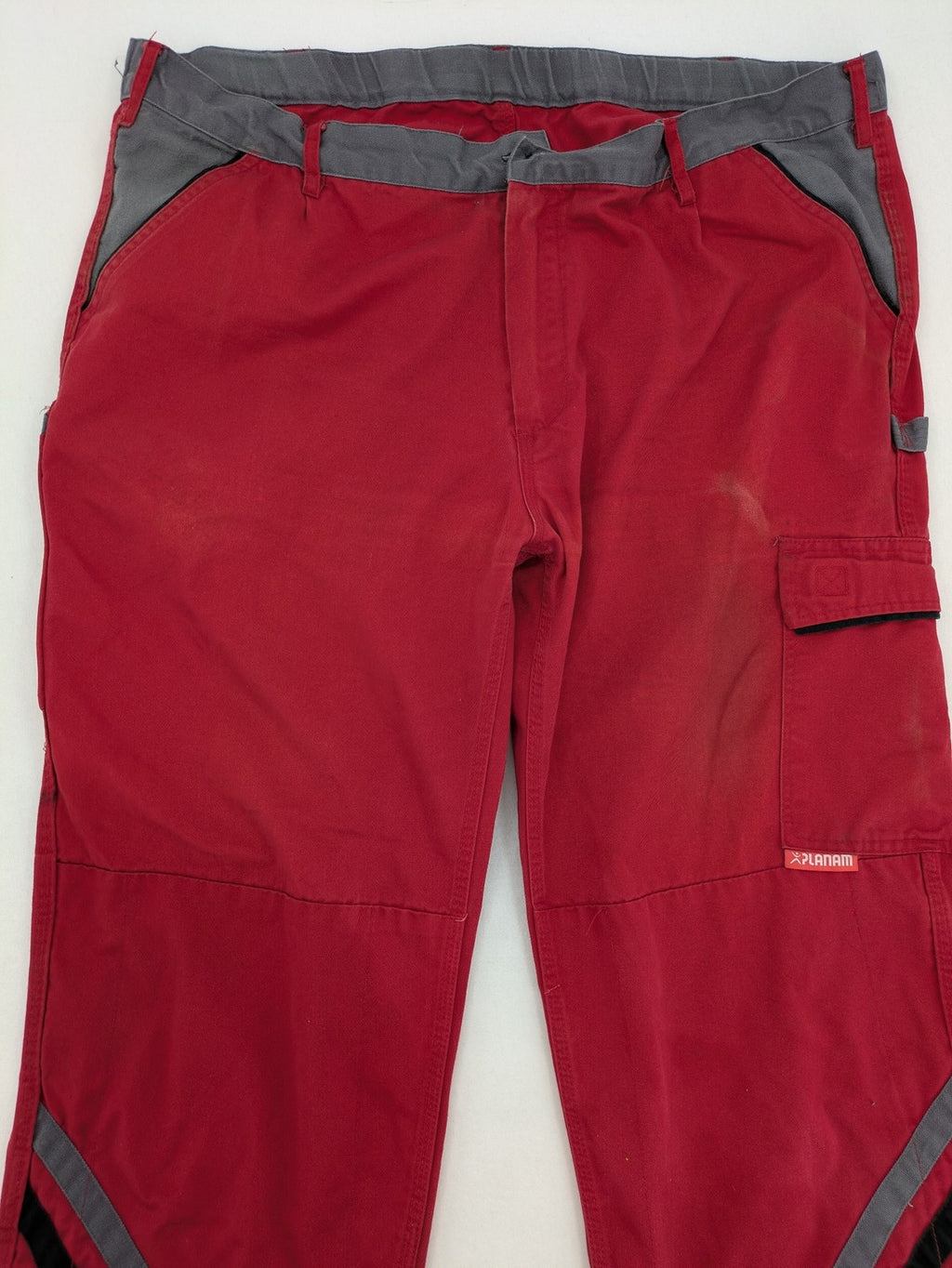 Planam hunting tactical pants red grey elastic waistband multiple utility pockets