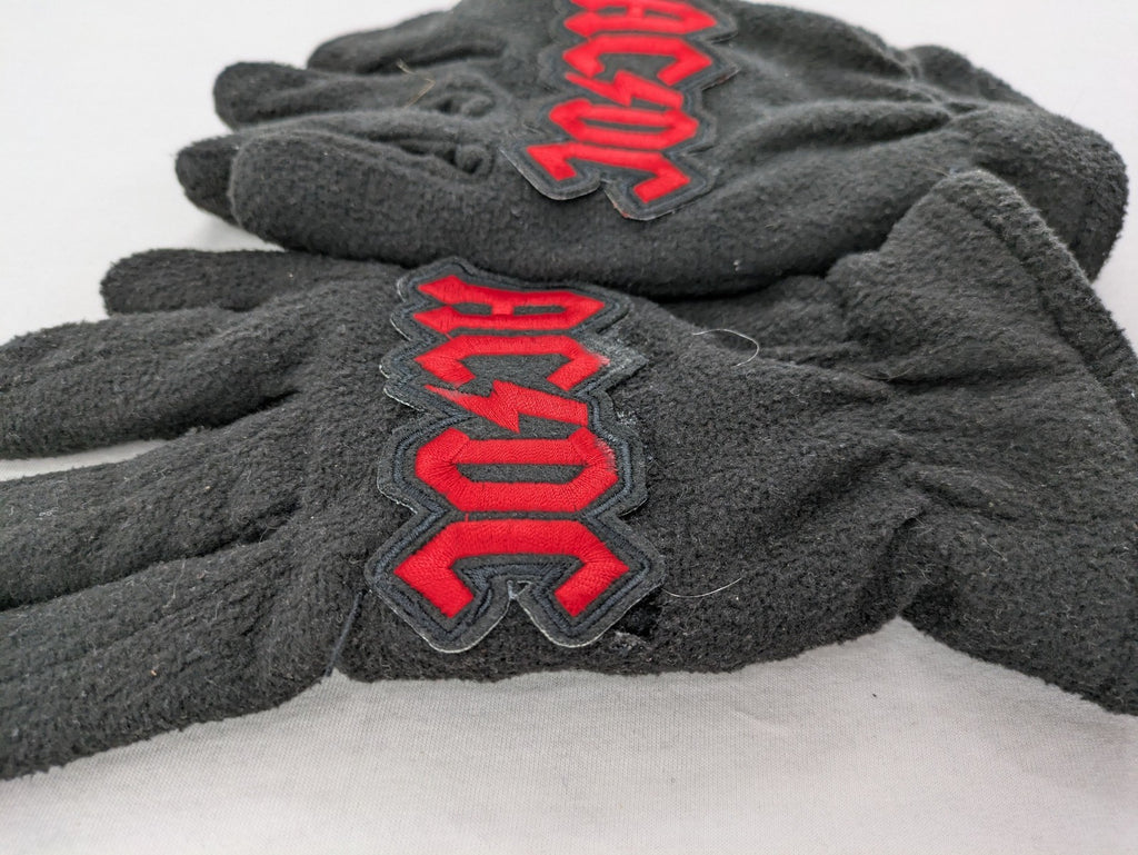 Merch black gloves soft fleece embroidered red AC/DC logo patch