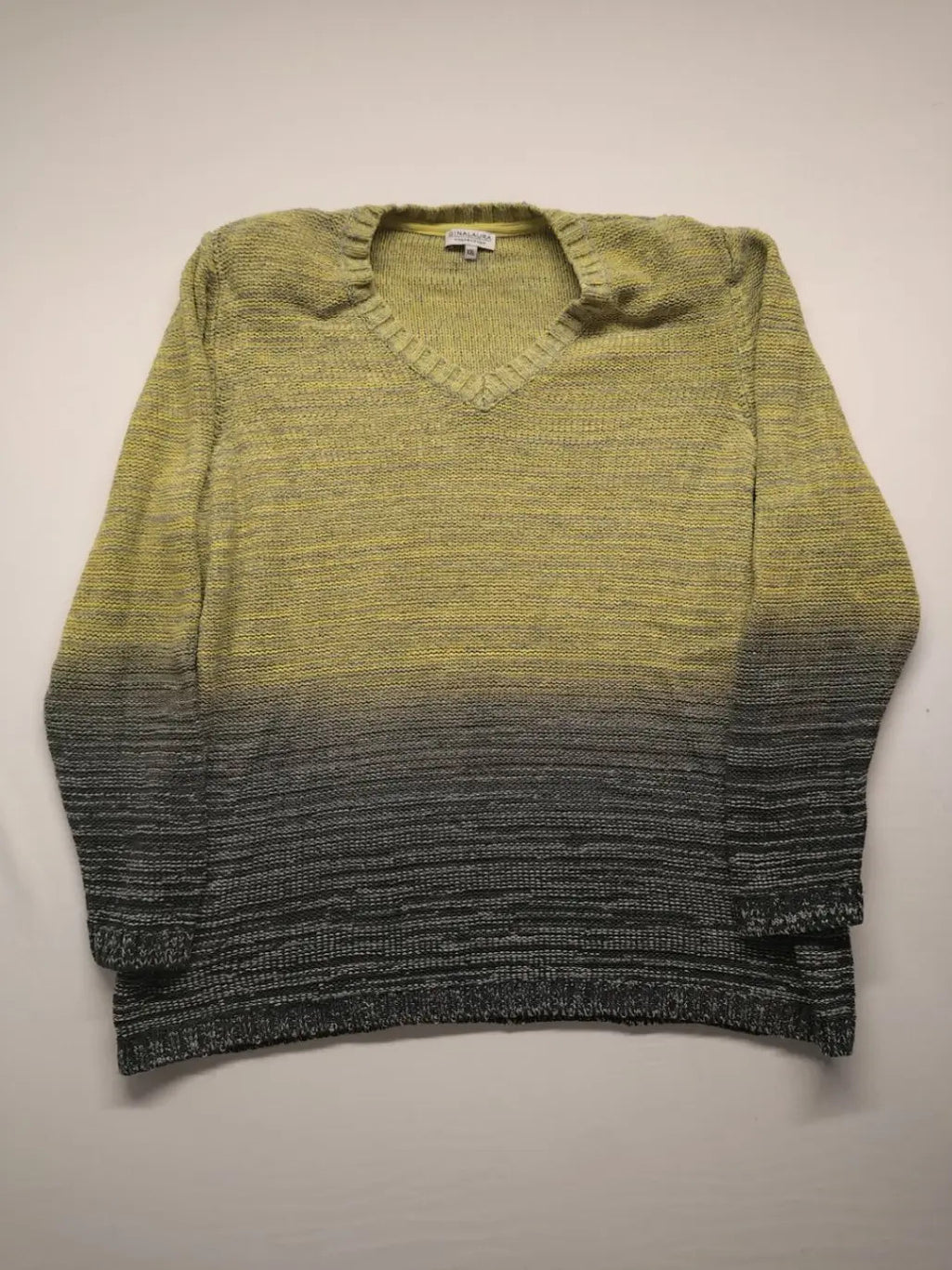 GINA LAURA black and grey ombre turtle neck jumper with V-neck and textured knit.