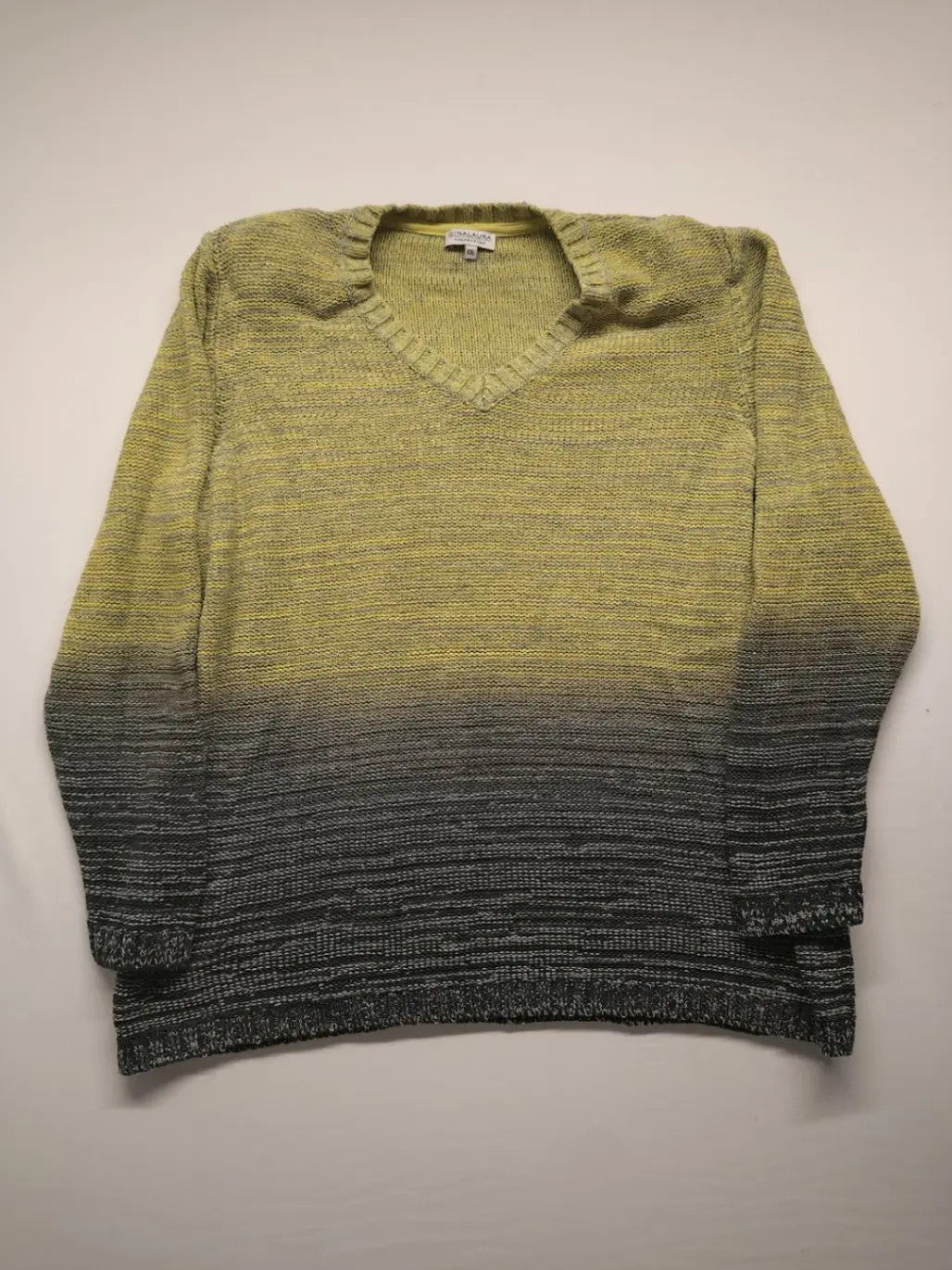 GINA LAURA black and grey ombre turtle neck jumper with V-neck and textured knit.