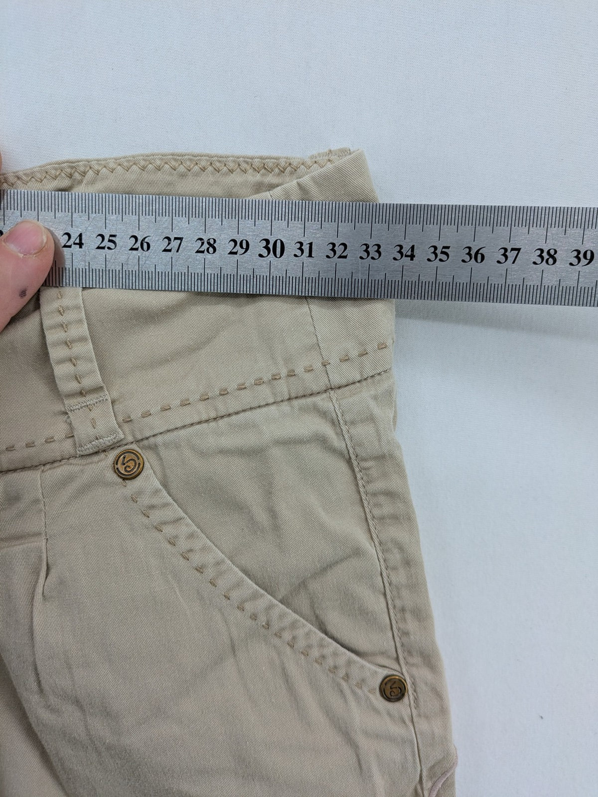 Vingino beige chino pants high waist double-button closure with embroidered details