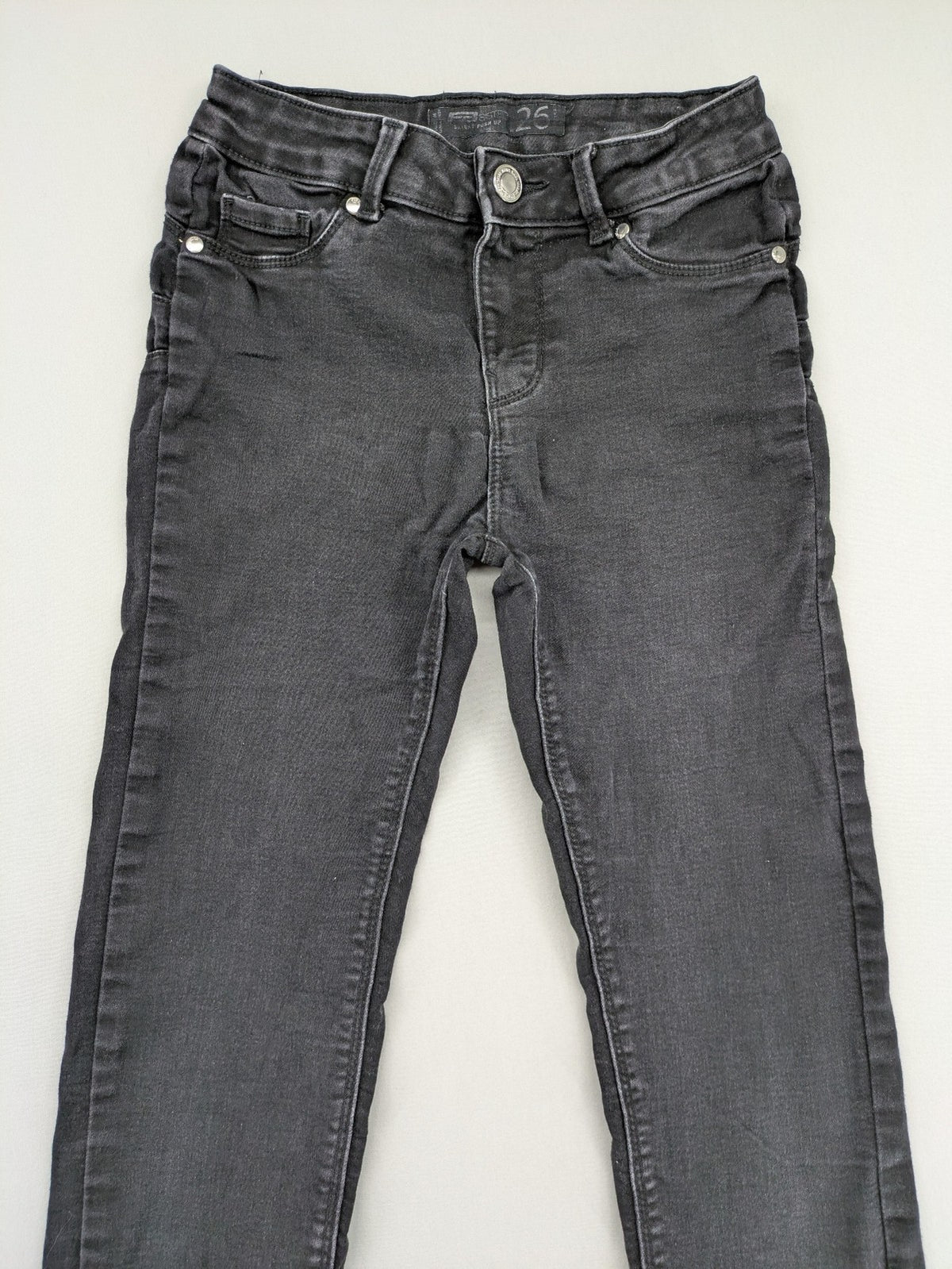 FB Sister skinny push-up jeans black grey faded stretch denim with classic fit.
