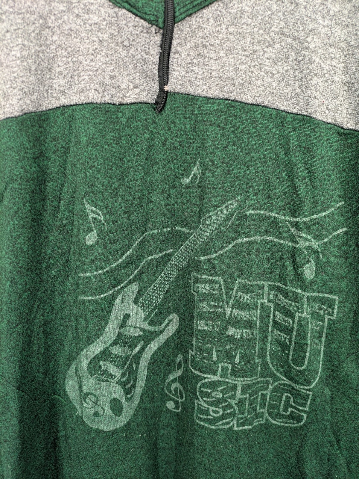 perfekt green hoodie dress quarter-zip guitar graphic colorblock design