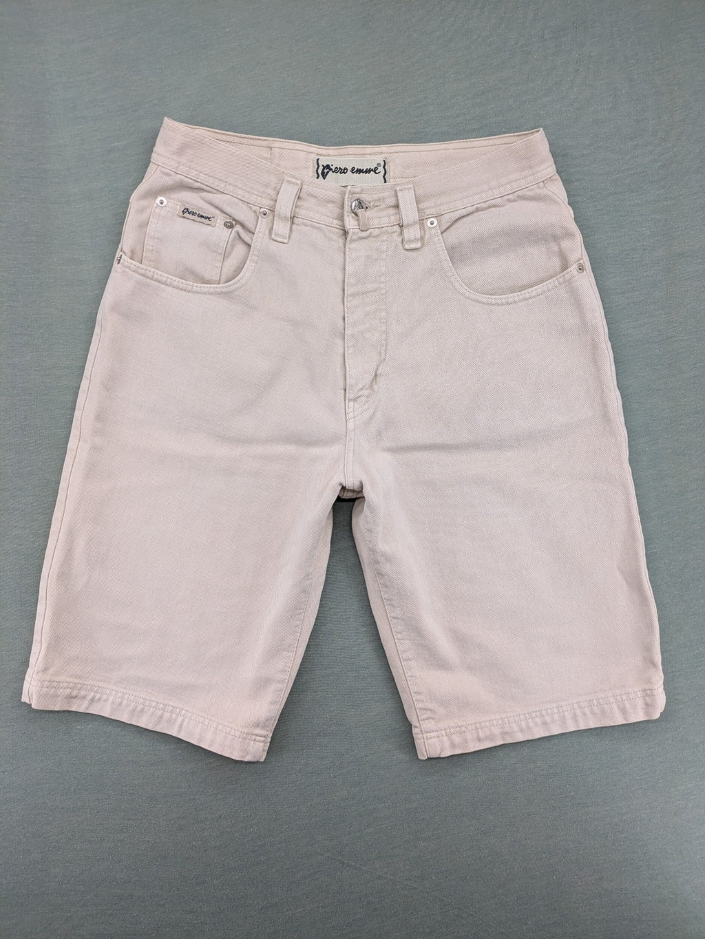 Emme beige jeans shorts size 33 classic 5-pocket design made in Italy cotton.