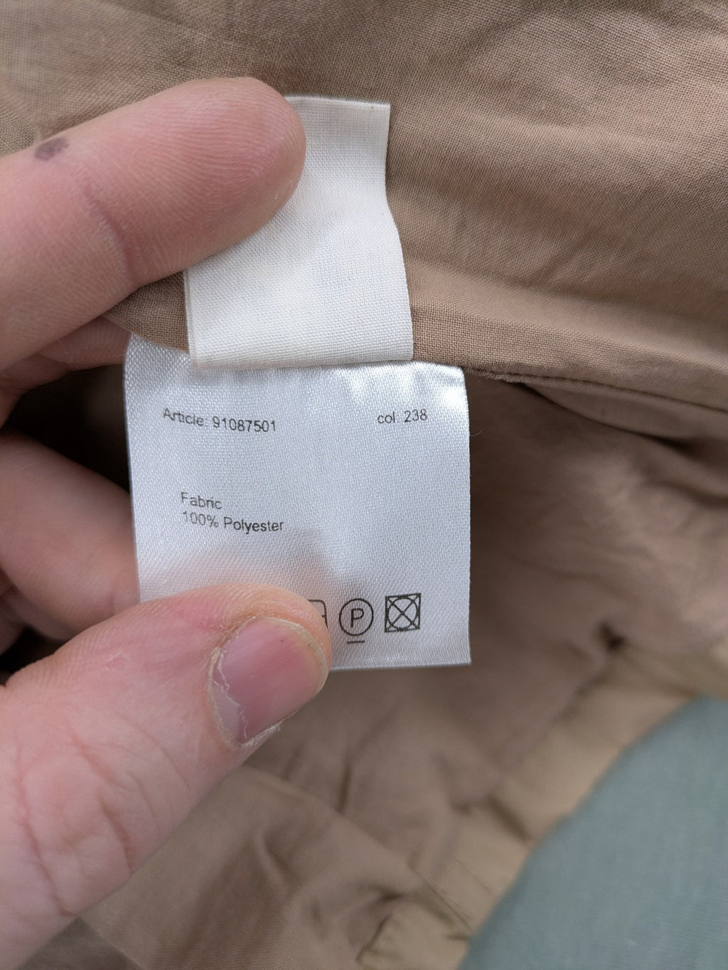 MORE & MORE beige field jacket with belt, four pockets, and standing collar.