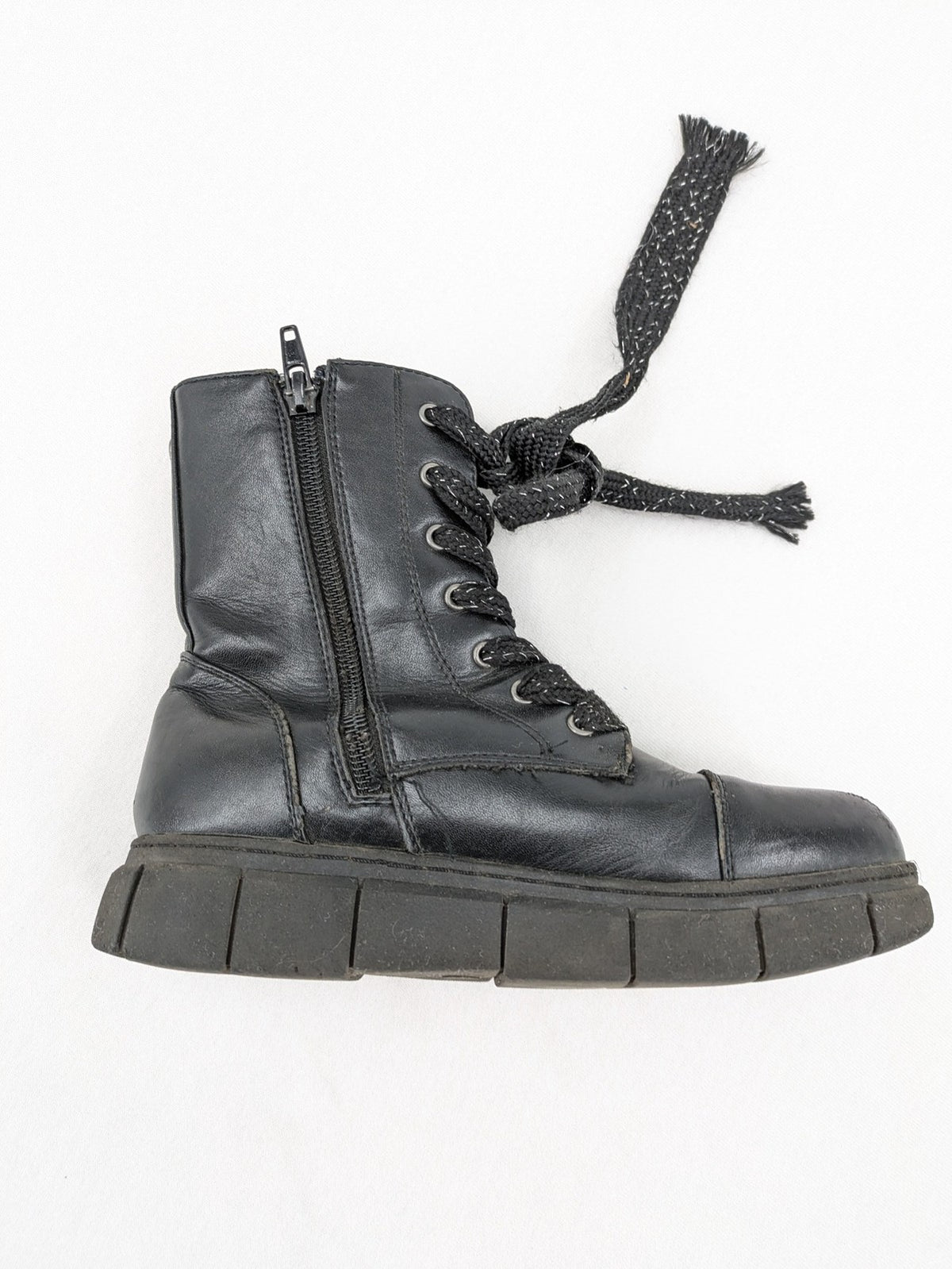 Graceland black combat boots with front lacing and chunky platform sole.