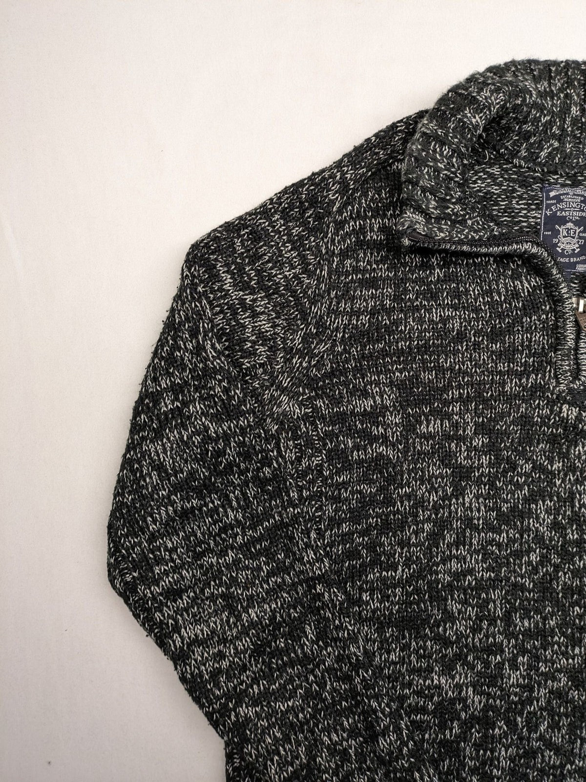 Kensington Eastside black grey quarter zip sweater textured knit with high collar.