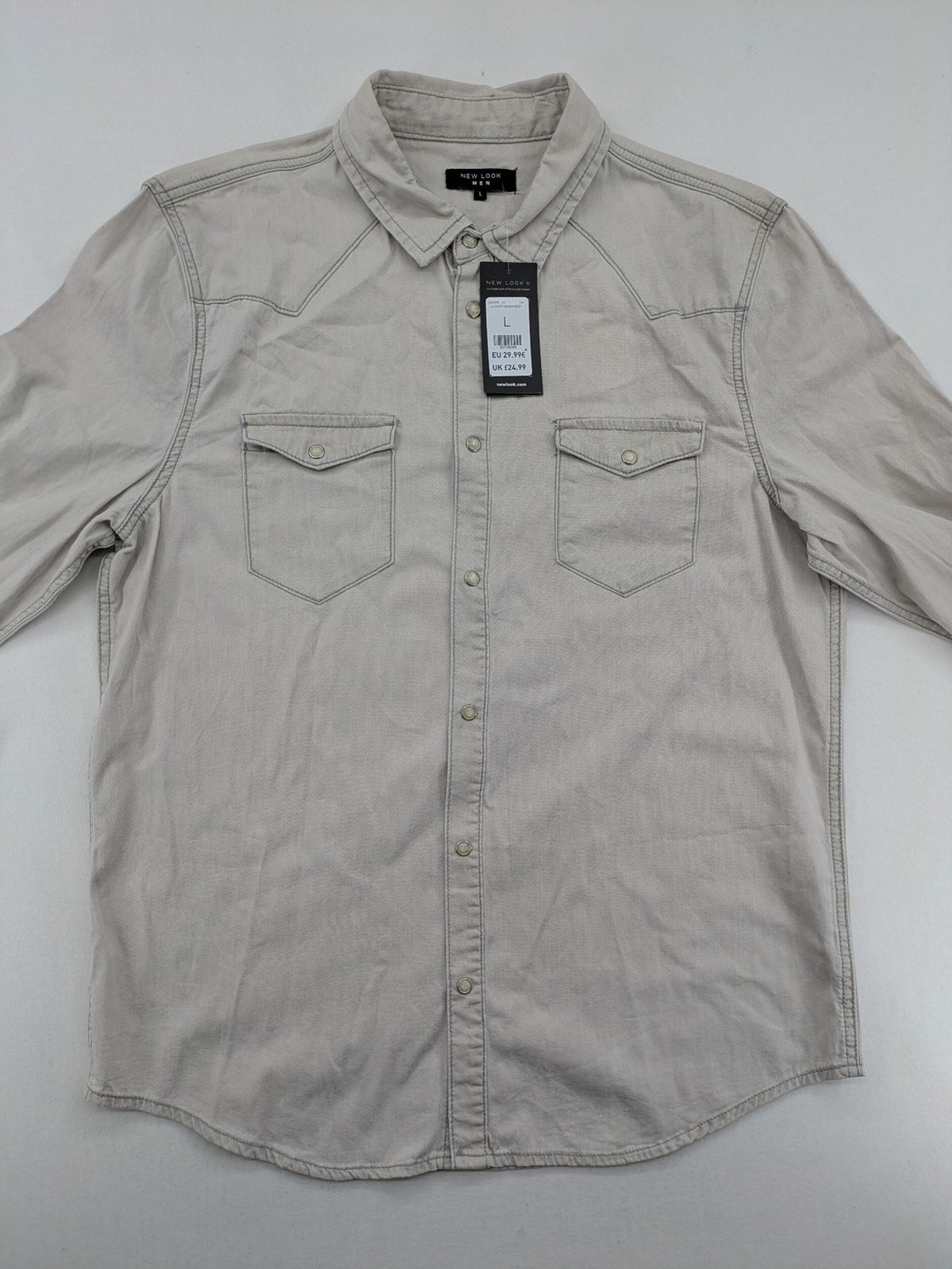 New Look beige Western shirt with snap buttons and two front pockets, 100% cotton.