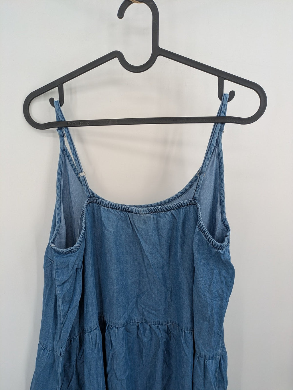 Infinity Woman blue maxi dress tiered design adjustable spaghetti straps soft lyocell material