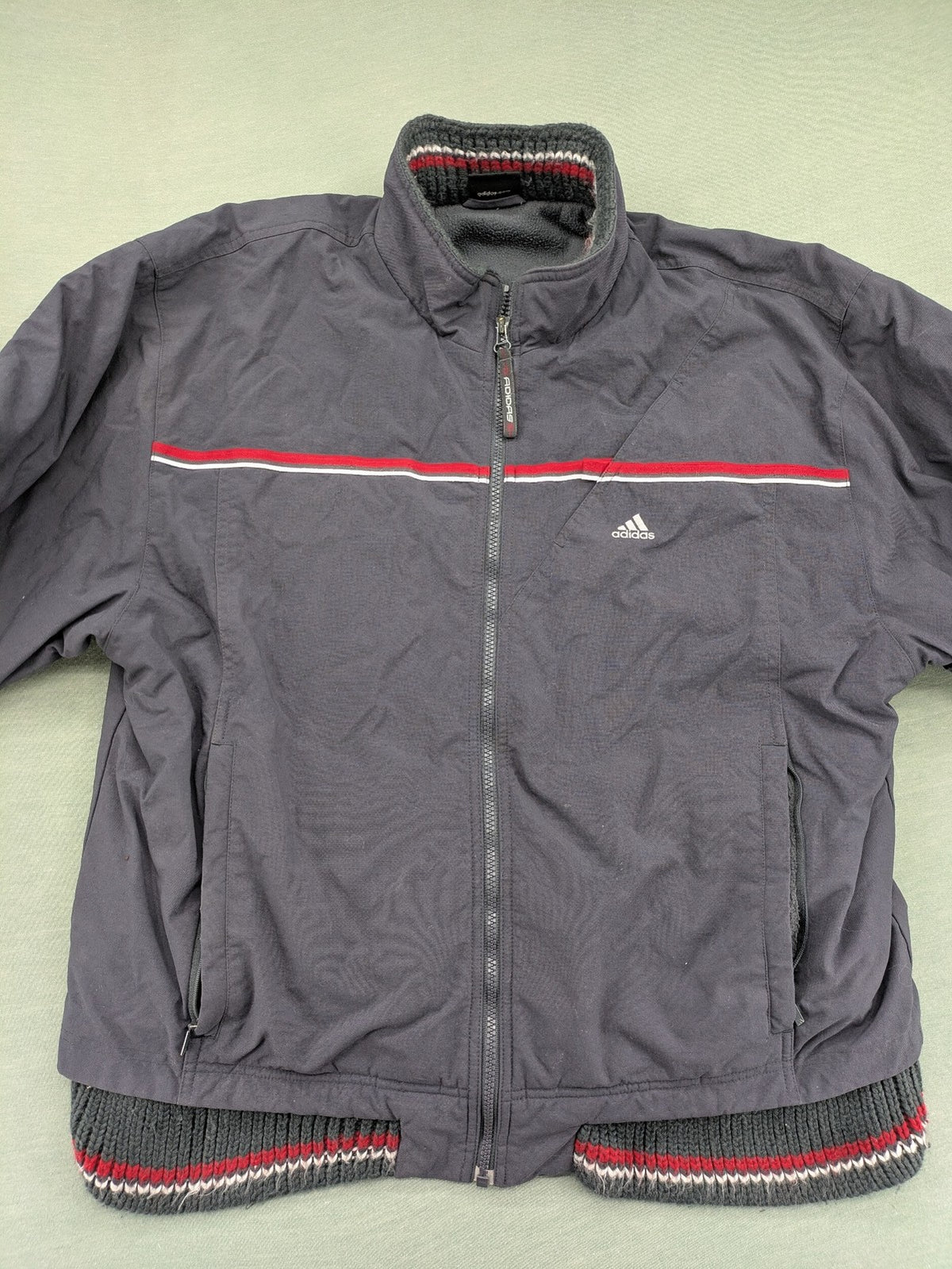 Adidas vintage bomber jacket multi colour fleece lined big logo on back