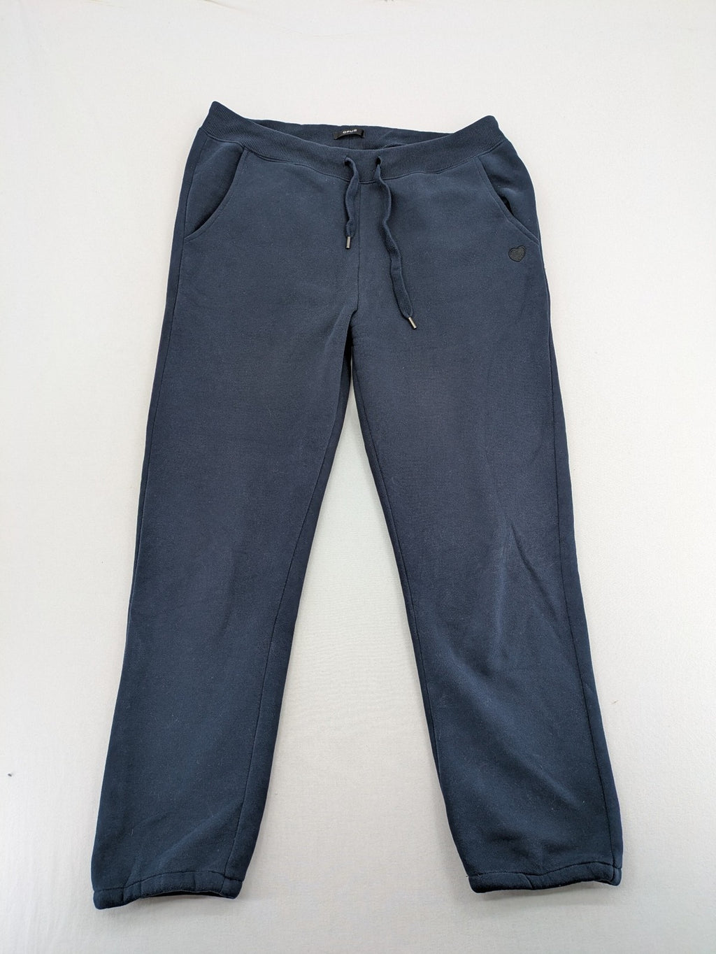 OPUS navy pants soft cotton blend elastic waistband with drawstring and heart logo patch