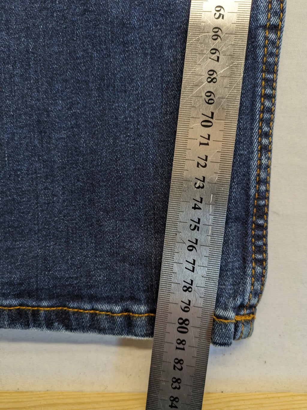 Esprit blue straight leg jeans mid rise 5-pocket design with zipper, dark wash.