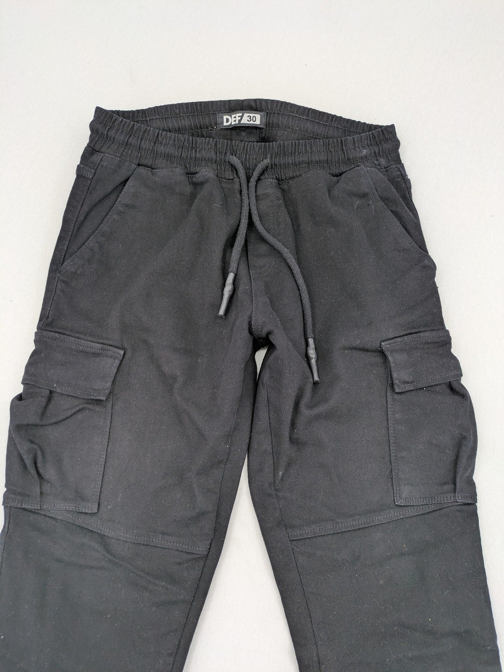 DEF black cargo jogging pants tapered leg elastic waistband multiple pockets