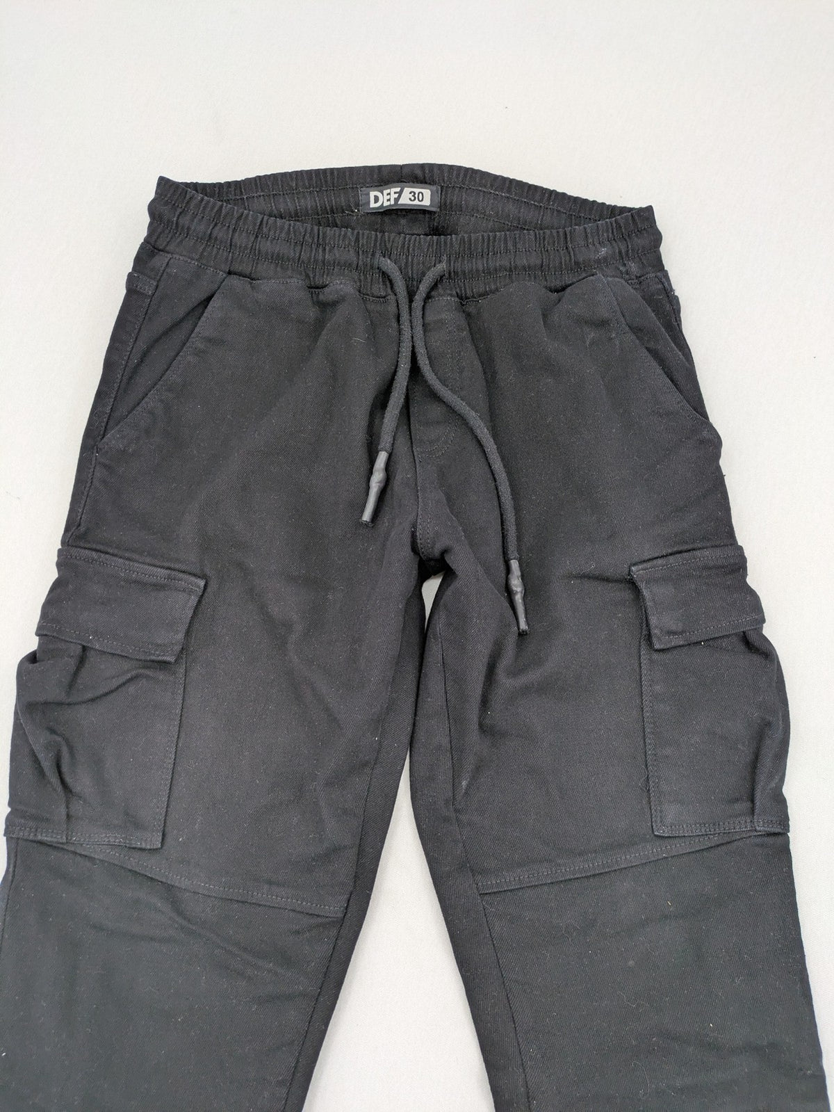 DEF black cargo jogging pants tapered leg elastic waistband multiple pockets
