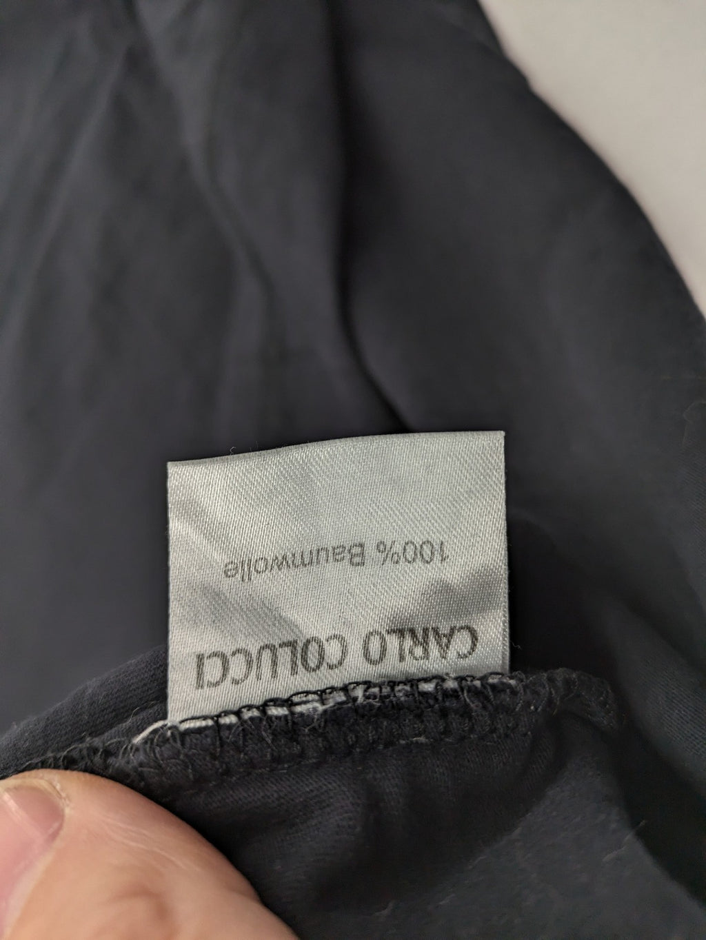 Carlo Colucci grey t-shirt with embroidered logo on chest and brand label details.