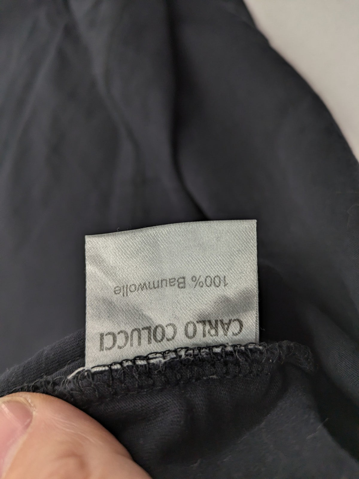Carlo Colucci grey t-shirt with embroidered logo on chest and brand label details.