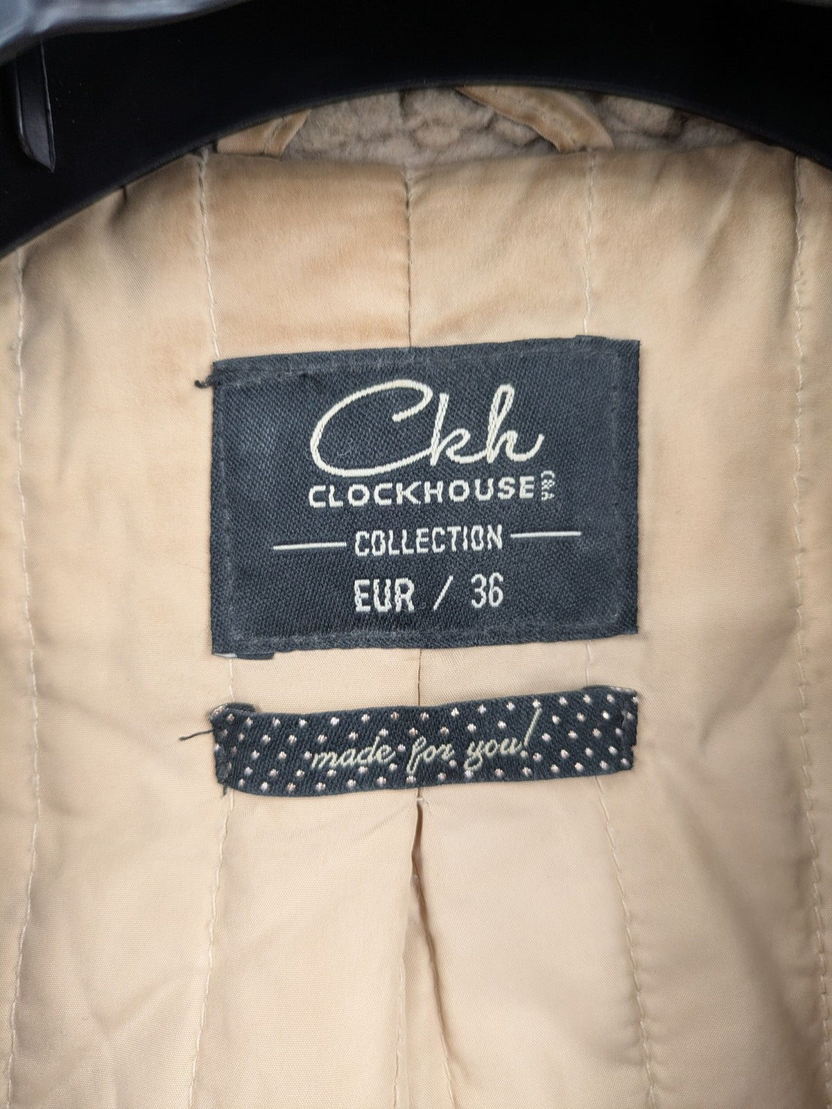 Clockhouse beige teddy coat longline design soft faux fur material with notched collar.