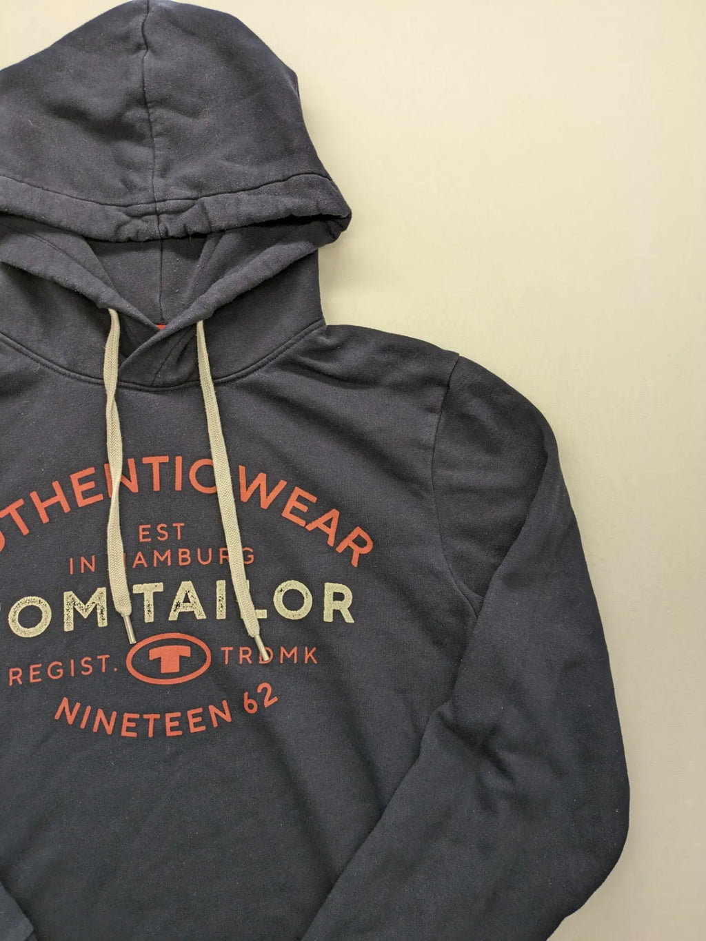 Tom Tailor multi hoodie with "Authentic Wear" logo print, drawstring hood, ribbed cuffs.